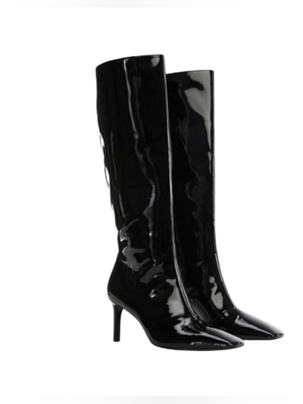 New Mango Aqua Patent Black Knee-High Boots. Size EU 36/ US 6